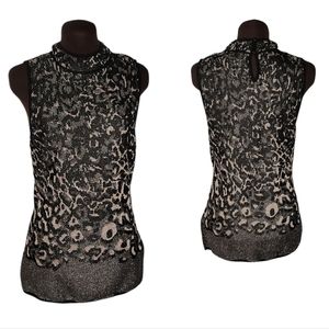 White House Black Market Black & Gold SL Jacquard Blouse, Size S